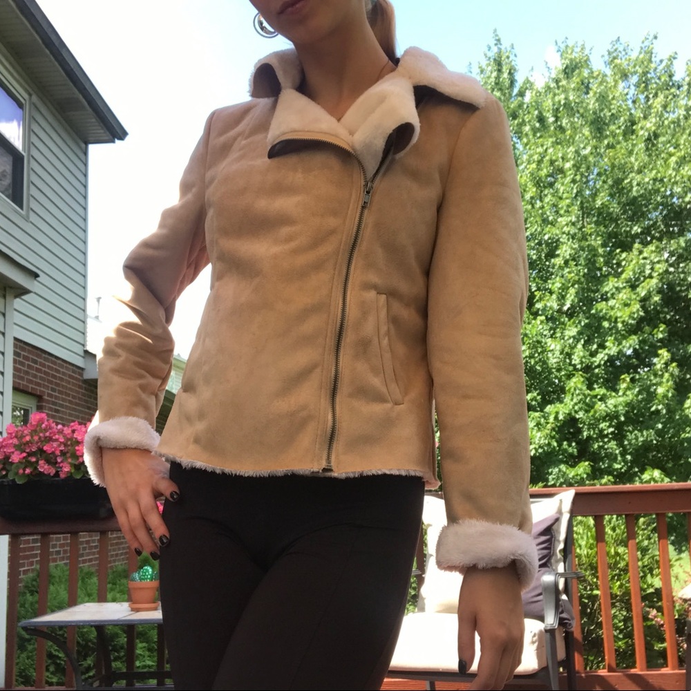Faux fur tan suede jacket